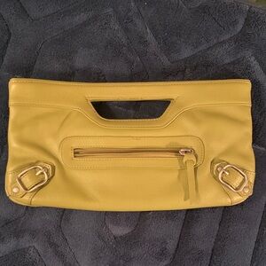Vintage olive green leather clutch